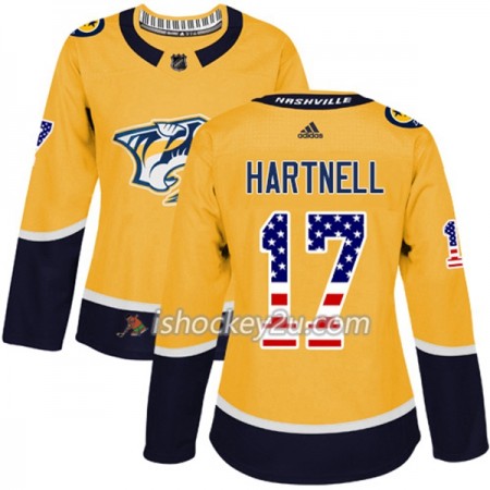 Dame NHL Nashville Predators Trøje Scott Hartnell 17 Adidas 2017-2018 Guld USA Flag Fashion Authentic